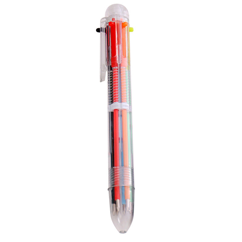 Wholesale Cute 6-color Creative Transparent Multi-functional Push Plastic Ballpoint Pen